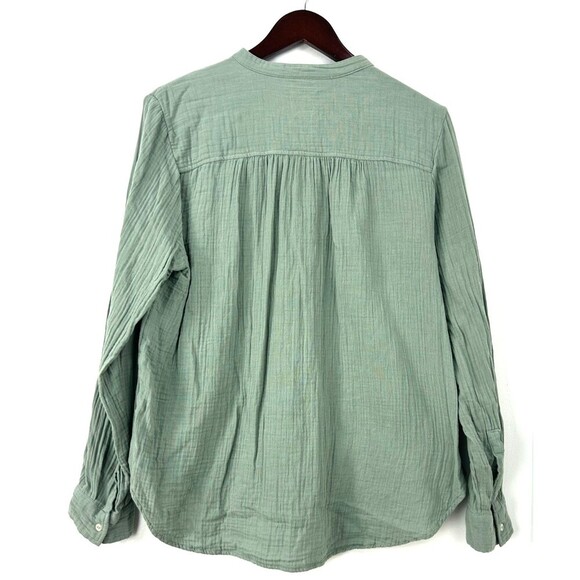 GAP Women Crinkle Gauze Cotton Long Sleeve Button Up Blouse L Sage Green 1043E4 - Picture 6 of 10